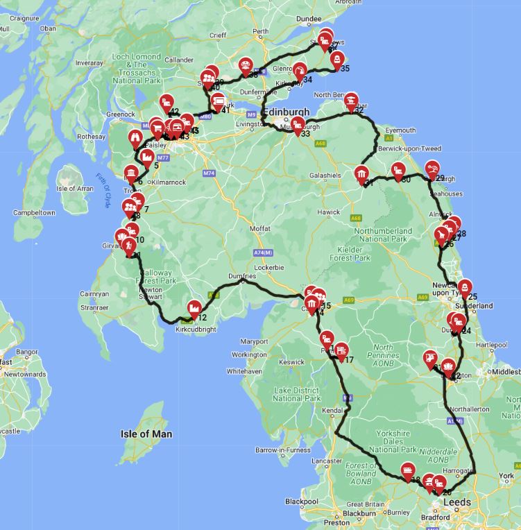 Map for Glasgow Roundtrip - Heading south